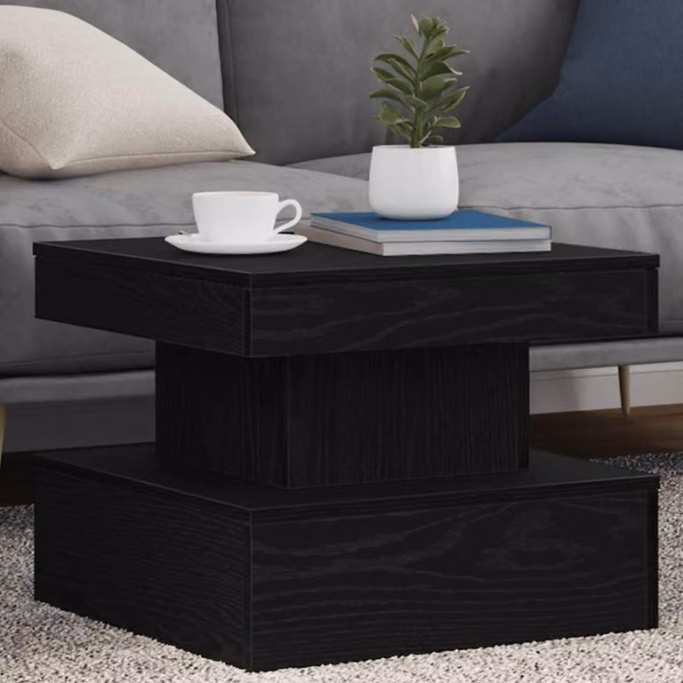 vidaXL Tavolino da Salotto Moderno con Luci LED in Rovere e Nero L/P/H: 50 x 50 x 40 cm