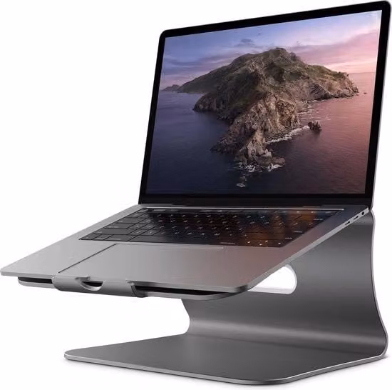 Supporto Portatile per Lavoro Ergonomico in Alluminio - Regolabile per Notebook - Colore Argento - Adatto per Portatili fino a 15,6 Pollici - Progettato per Durata