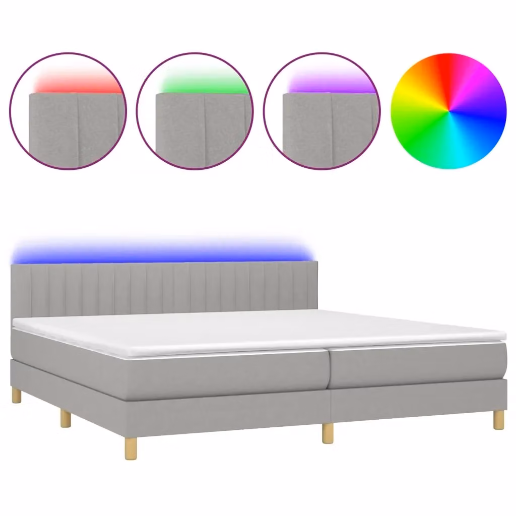 Letto Ibrido con Materasso e Illuminazione LED vidaXL, Grigio Chiaro e Bianco, L/P: 200 x 200 cm – 2