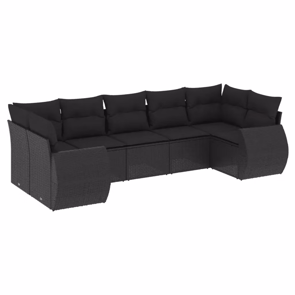 Set di Divani da Giardino a L vidaXL in Polyrattan Nero con 7 Cuscini e Struttura in Metallo – 2