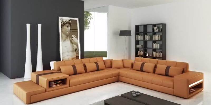Wohnlandschaft Leder Sofa + USB Polster Garnitur Ecksofa Designer Sofas Peterson