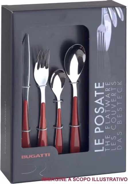 Set di posate Glamour Casa Bugatti 24 pezzi in acciaio inox rivestito colore rosa con custodia window