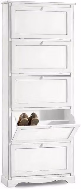 Scarpiera Mobili 2G in legno stile arte povera con 5 ante ribalta bianca L: 79 cm, P: 30 cm, H: 210 cm