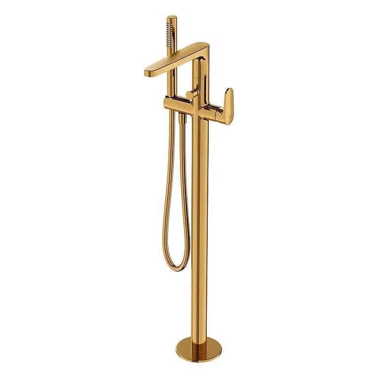 Miscelatore per bagno con attacco a pavimento INVERTO, oro + maniglia oro (S951-286)
