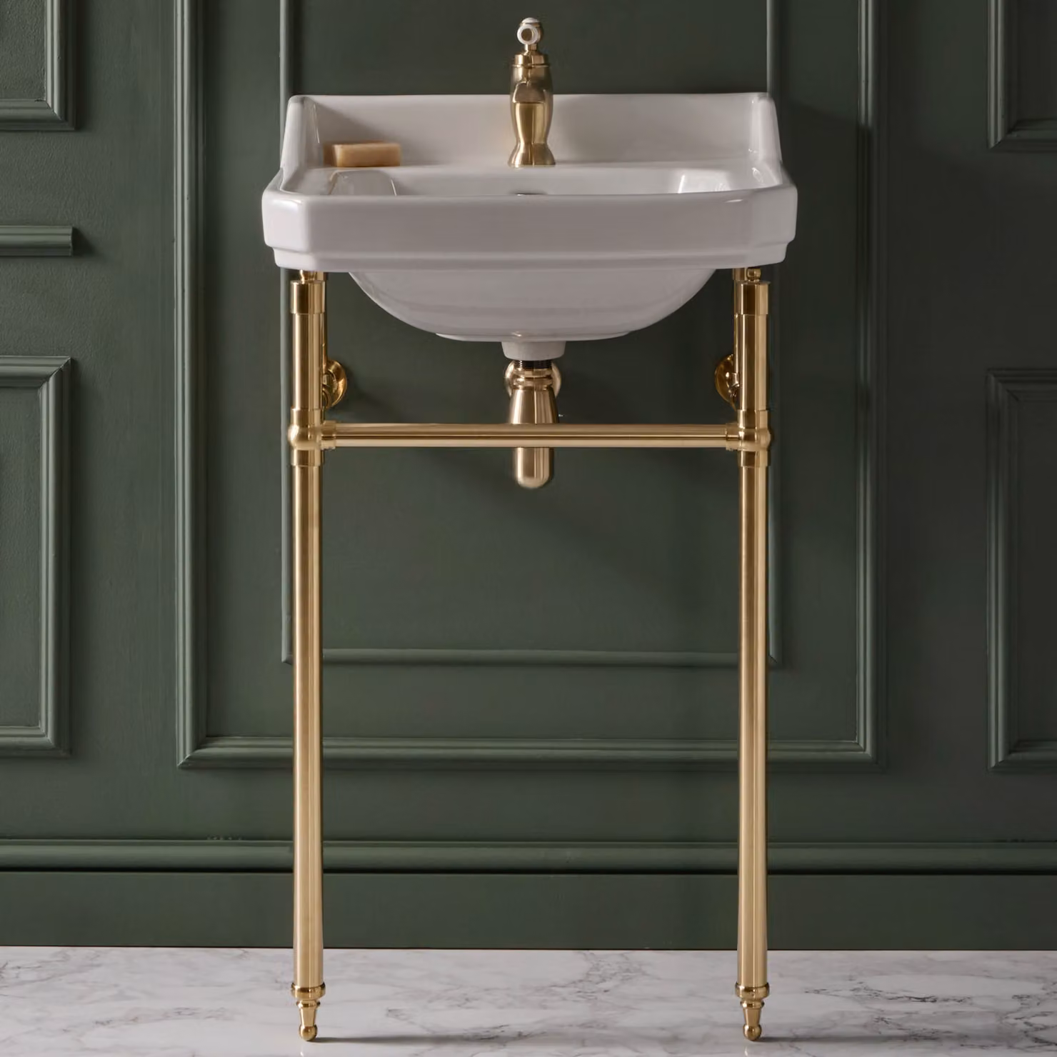 Consolle con Lavabo Tradizionale 560mm - Struttura Oro Satinato - 1 foro rubinetteria - Richmond