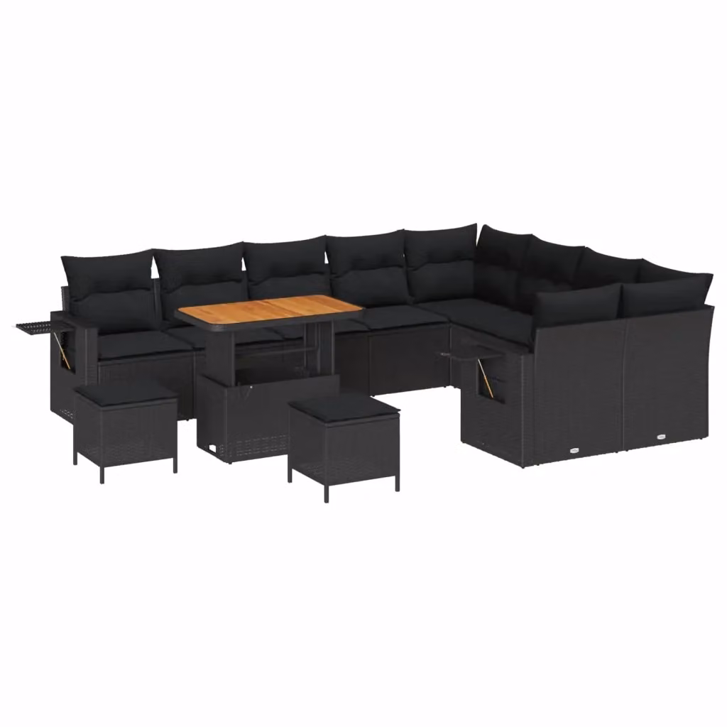 Set Divano da Giardino 12 Pezzi vidaXL Nero con Cuscini e Tavolino da esterno in Polyrattan e Acciaio – 2