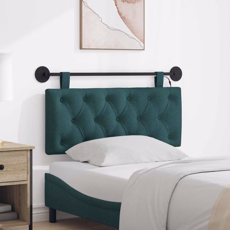 Testiera da letto sospesa vidaXL in tessuto verde scuro con illuminazione LED integrata L 110 x H 55 x P 7 cm