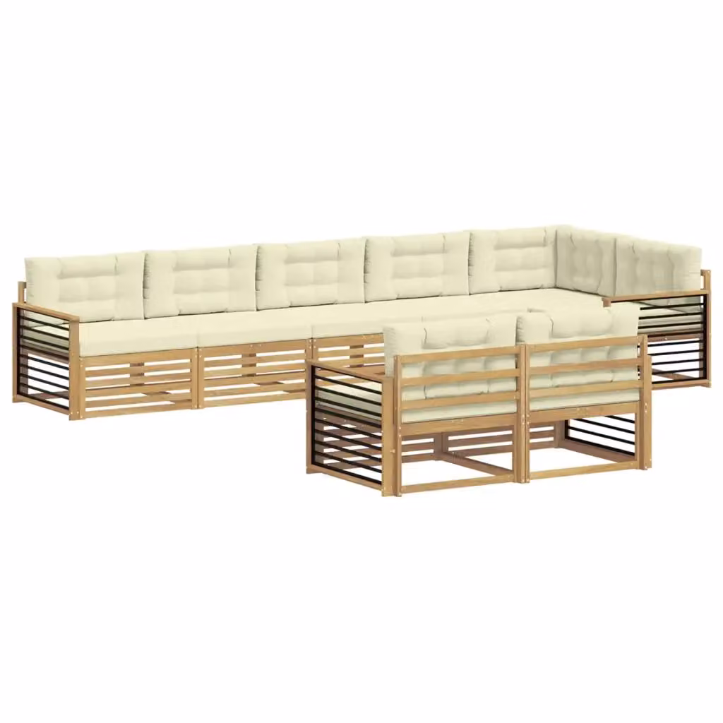 Set di divani da esterno a L vidaXL in legno di acacia con 8 pezzi, colore bianco e beige, con cuscini inclusi e tessuto resistente ai raggi UV – 2