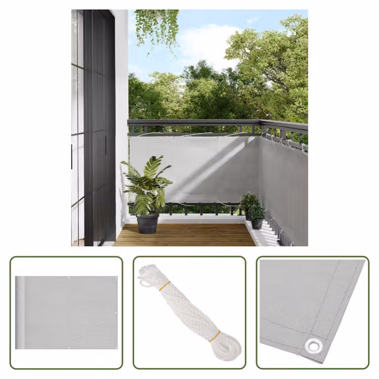 The Living Store Paravento per balcone grigio chiaro 75x500 cm 100% poliestere Oxford