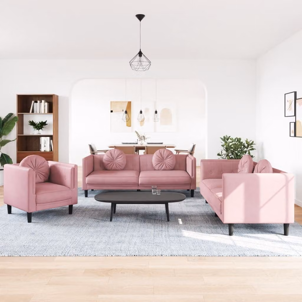Maison Exclusive - Set divano a 3 pezzi con cuscini in velluto rosa