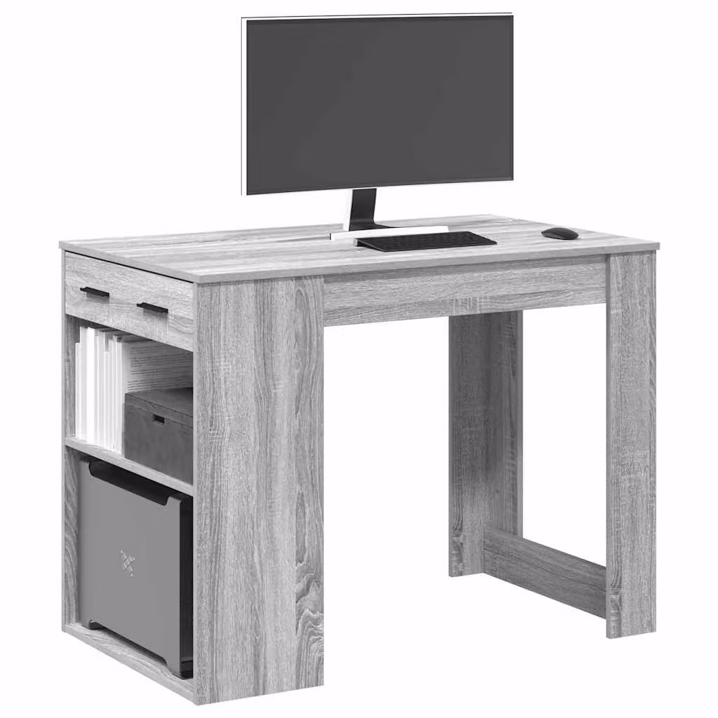 Scrivania moderna vidaXL in legno e MDF Grigio con cassetto, L: 102 cm, P: 60 cm, H: 77,5 cm