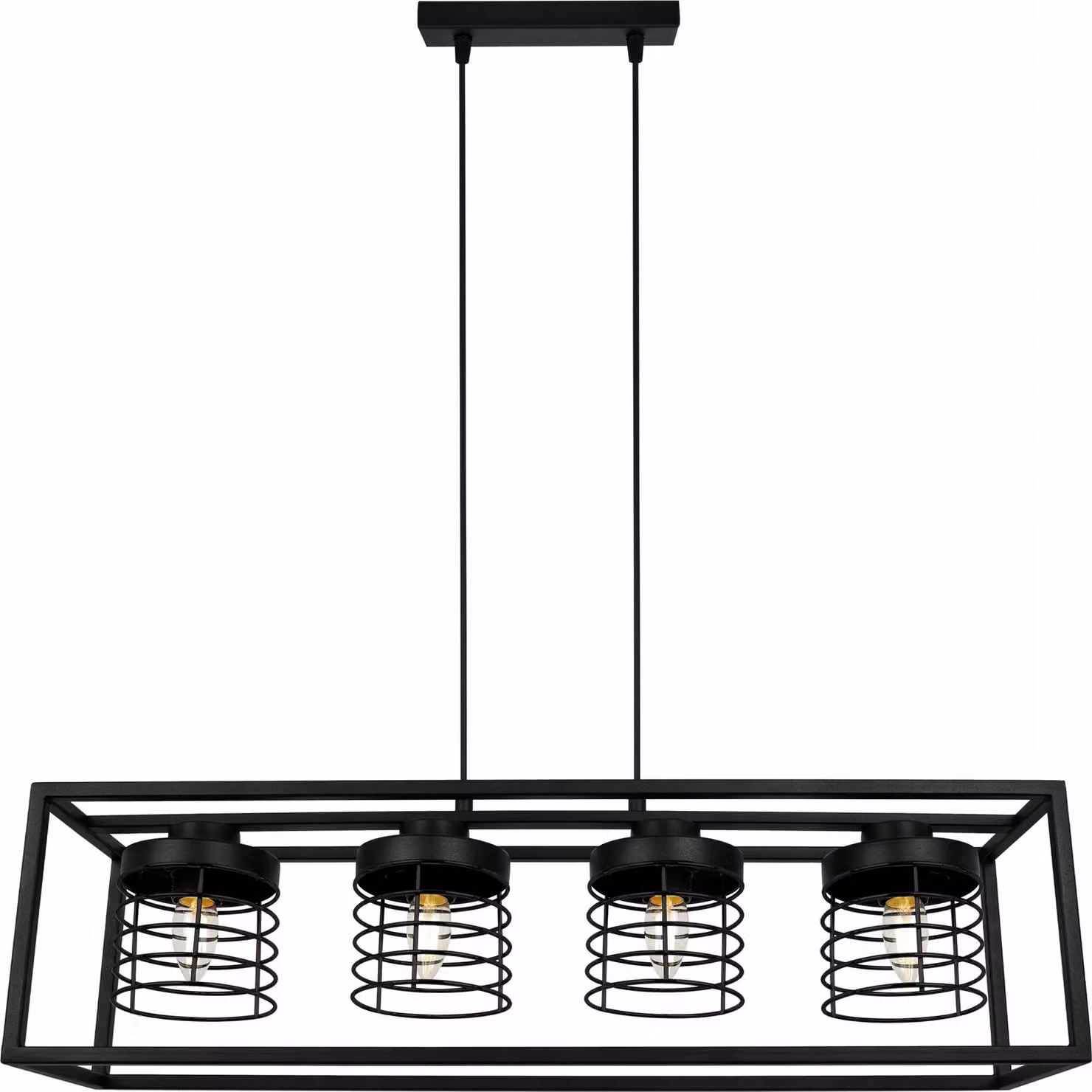 Lampada a sospensione Rasti Cage - Lampada a soffitto per soggiorno, camera da letto e sala da pranzo - Lampada a sospensione in metallo e vetro - E27 - Nero - 4 lampadine