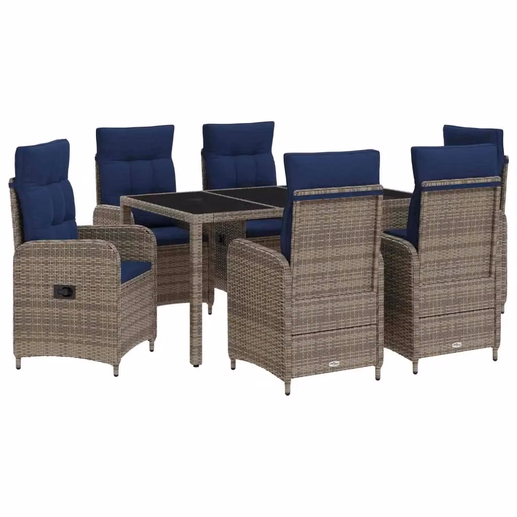 Set da pranzo per esterni moderno vidaXL in polyrattan marrone con tavolo in vetro e 7 pezzi – 2