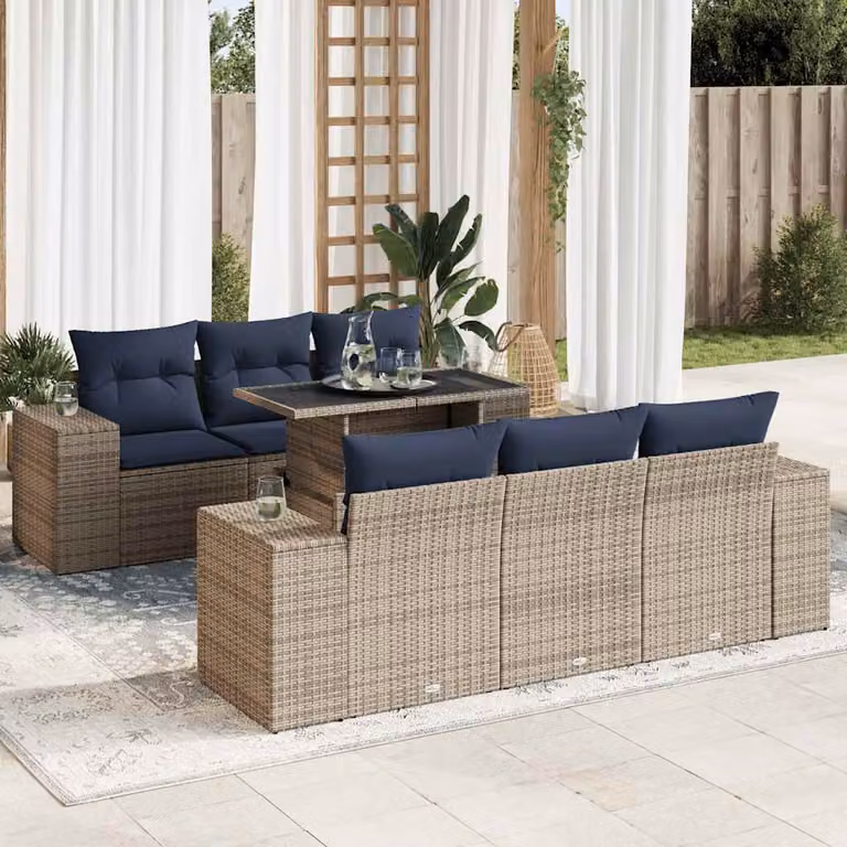 Maison Exclusive - Set Divani da Giardino 7pz con Cuscini Grigio Polyrattan Acacia