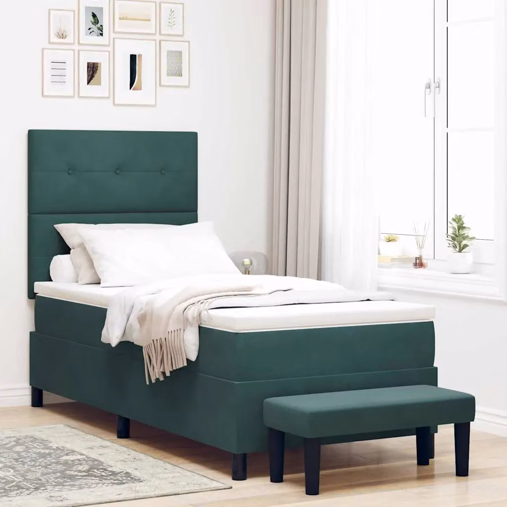Letto a molle con testiera vidaXL in velluto verde, L: 100 cm, H: 203 cm, P: 128 cm – 1