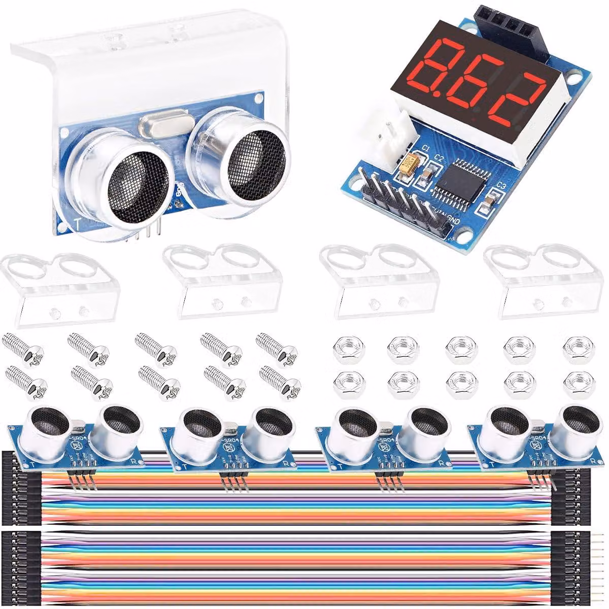 Kit con 5 sensori a ultrasuoni HC-SR04 e modulo di visualizzazione