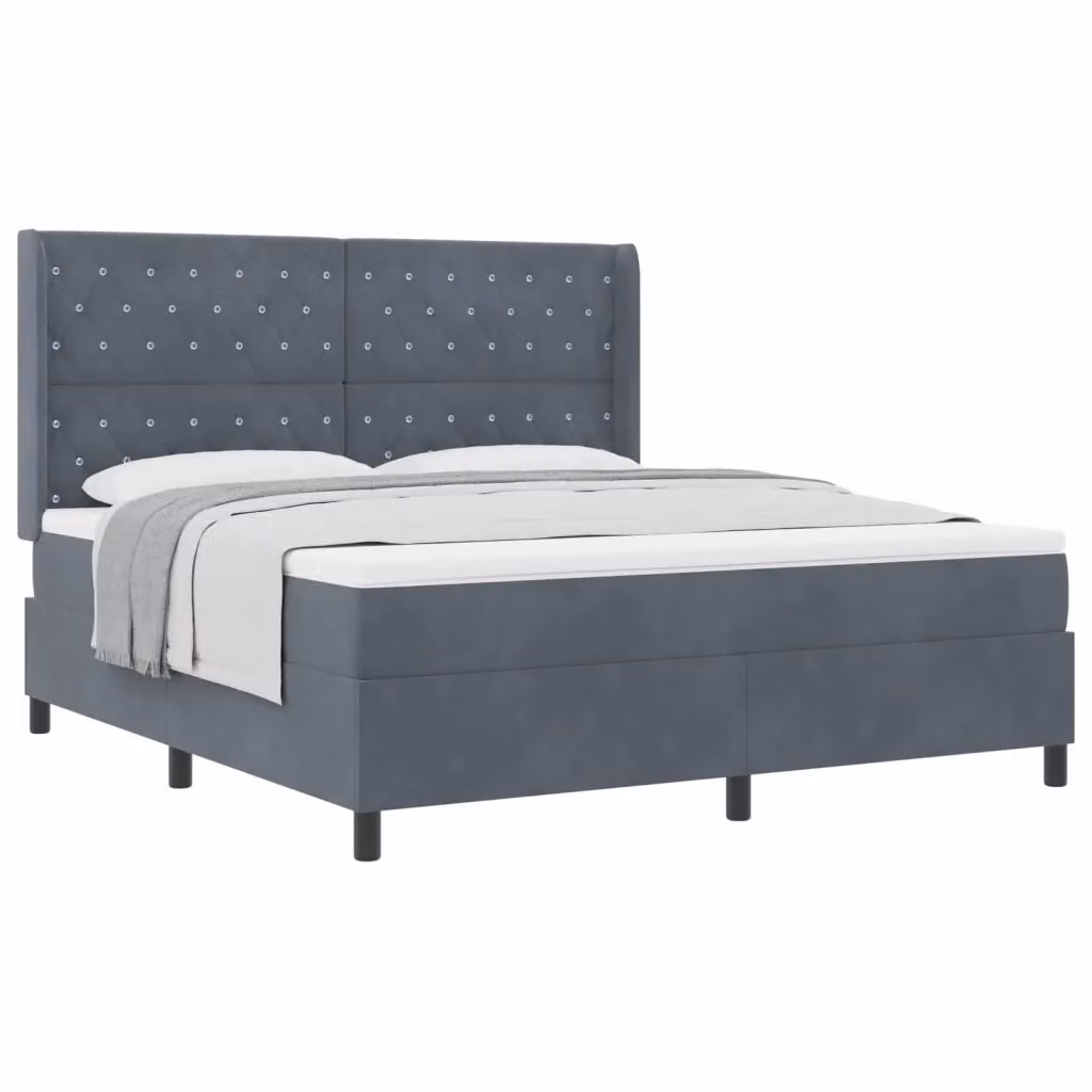 Letto a molle con materasso vidaXL in velluto grigio, L/P: 180 x 200 cm – 2