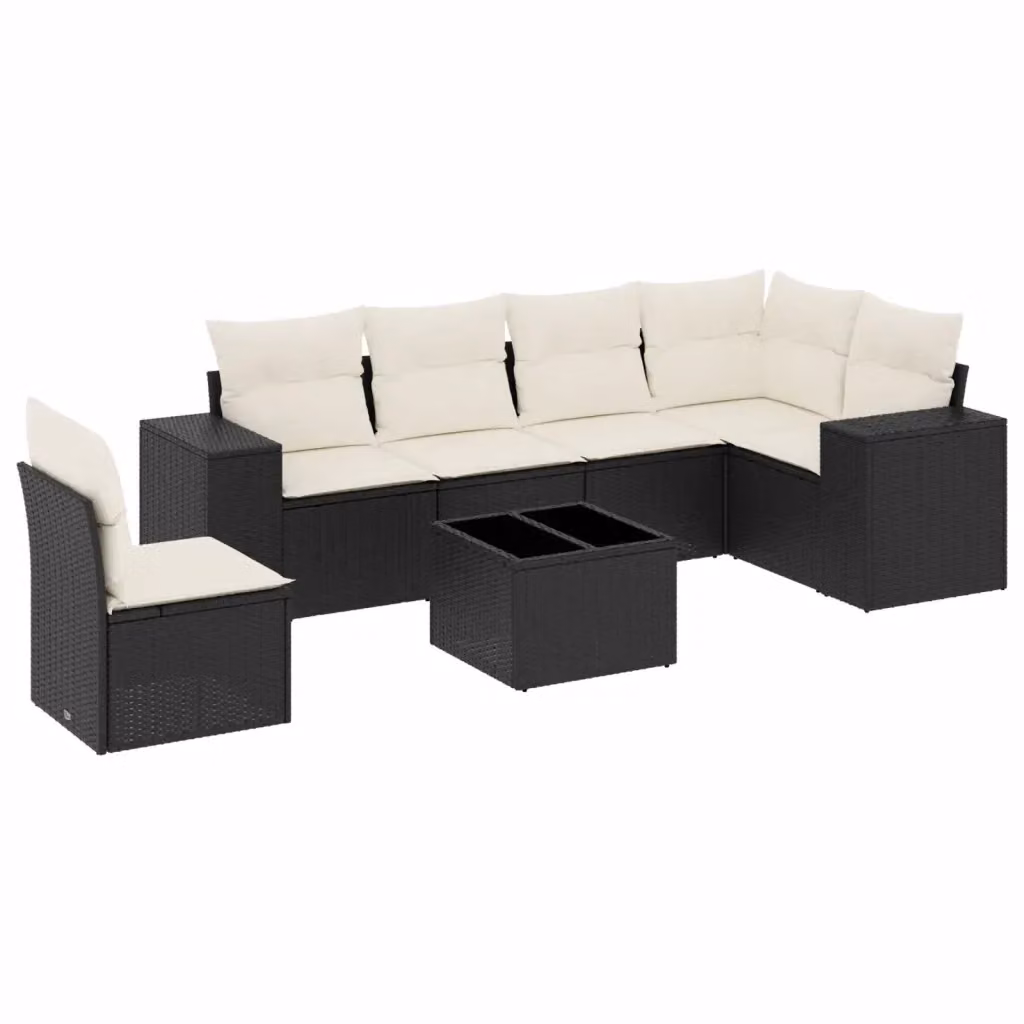 vidaXL Set Divano da Giardino a L con 7 Pezzi in Polyrattan Nero e Cuscini Imbottiti – 2