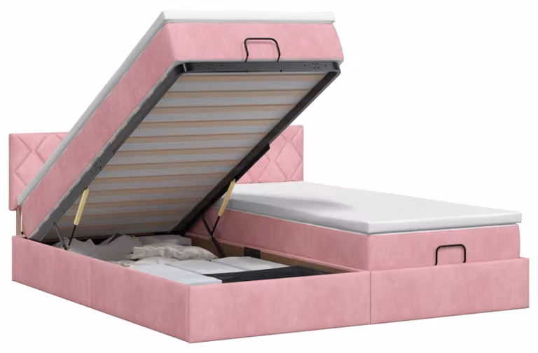 Divano letto ottomano con materasso e poggiatesta, 2 pezzi, in velluto rosa