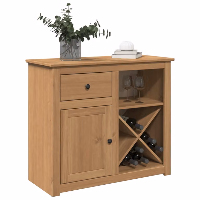 Credenza con Cassetto vidaXL Panama in Legno di Pino Massello, Stile Rustico, Marrone, L 93 x P 40 x H 80 cm