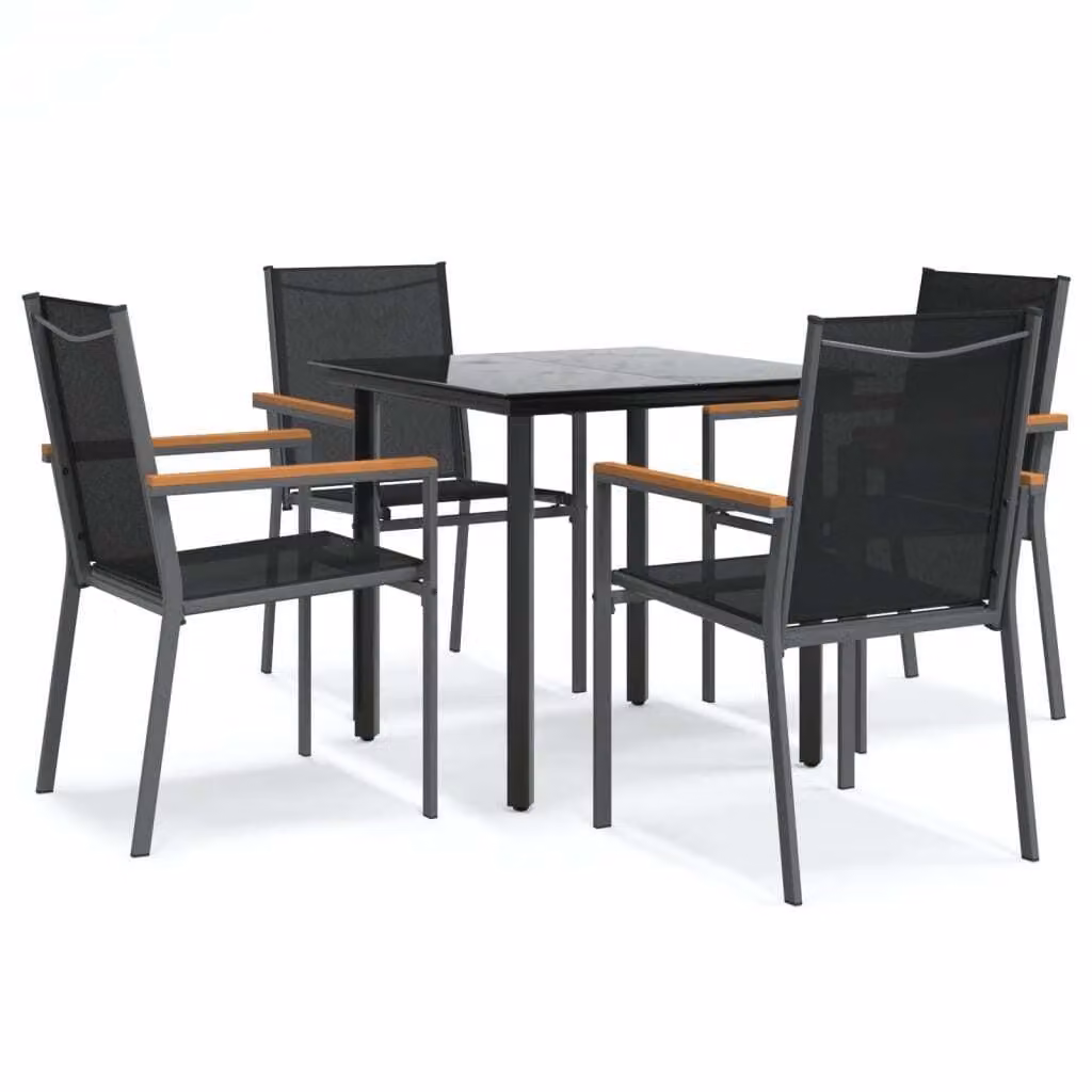 Set da Pranzo da Giardino 5 pz Nero in Textilene e Acciaio