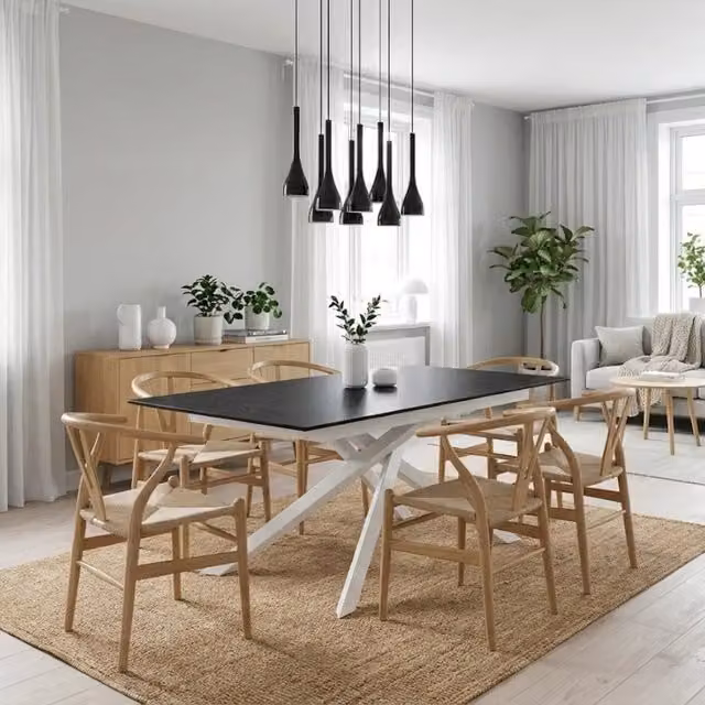 Tavolo da pranzo allungabile Ryder Duzzle in HPL effetto marmo nero e bianco, design moderno con struttura a X, L: 170-270 cm, P: 90 cm, H: 76 cm