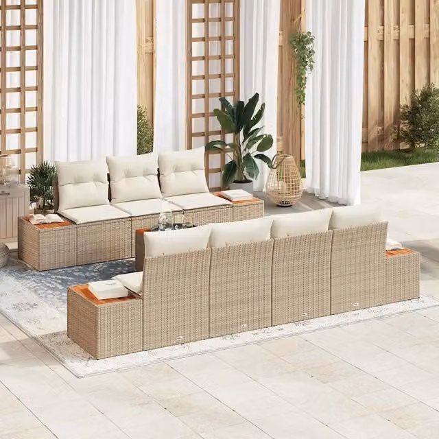 Set Divano da Giardino 8 pz Beige Poly Rattan 3348042