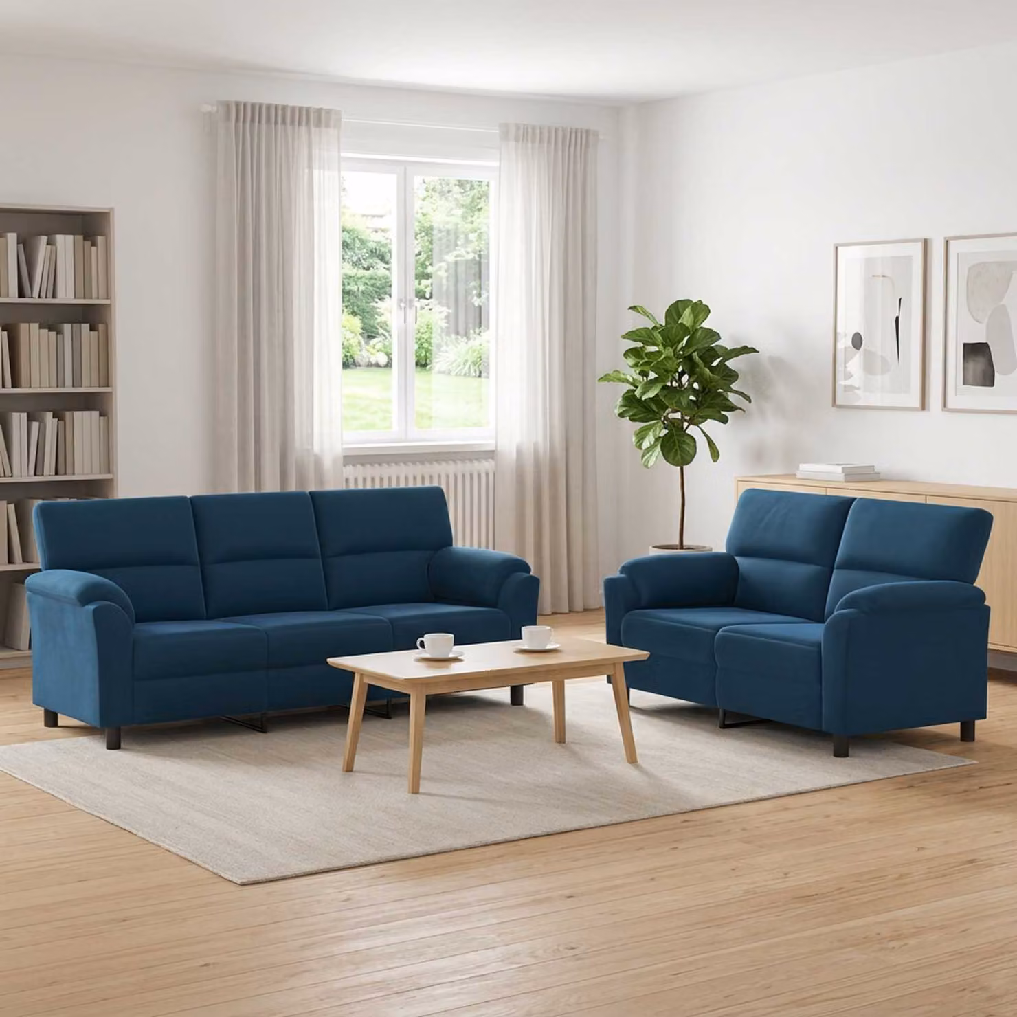 Set di 2 divani moderni vidaXL in velluto blu con struttura in metallo per il tuo soggiorno