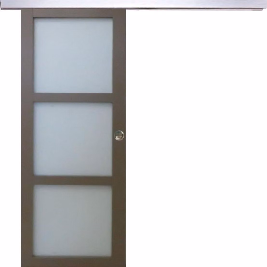 Porta scorrevole grigia beige con vetro H204 x L83 cm, binario in alluminio, gusci GD MENUISERIES