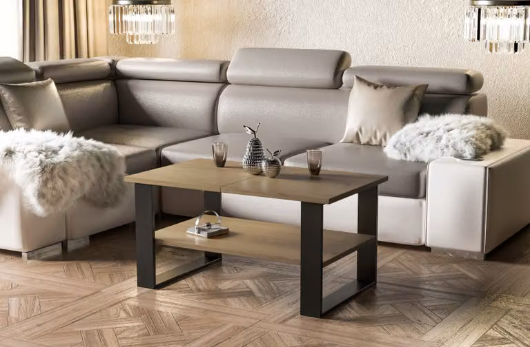Tavolino da salotto Endo-Möbel Inga 110x65x53 cm con base a slitta e ripiano (rovere naturale)