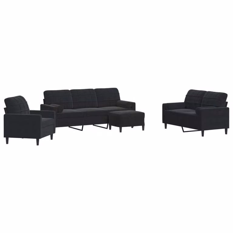 Set di Divani 4 pz con Cuscini e Rinforzi Nero in Velluto