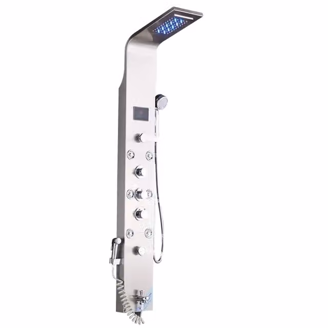 Pannello doccia a LED, 6 modalità, display digitale della temperatura, acciaio inossidabile, nichel spazzolato 8009