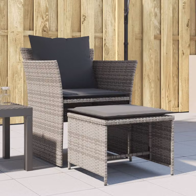 vidaXL Poltrona da Giardino con Poggiapiedi Grigia in Polyrattan e Metallo