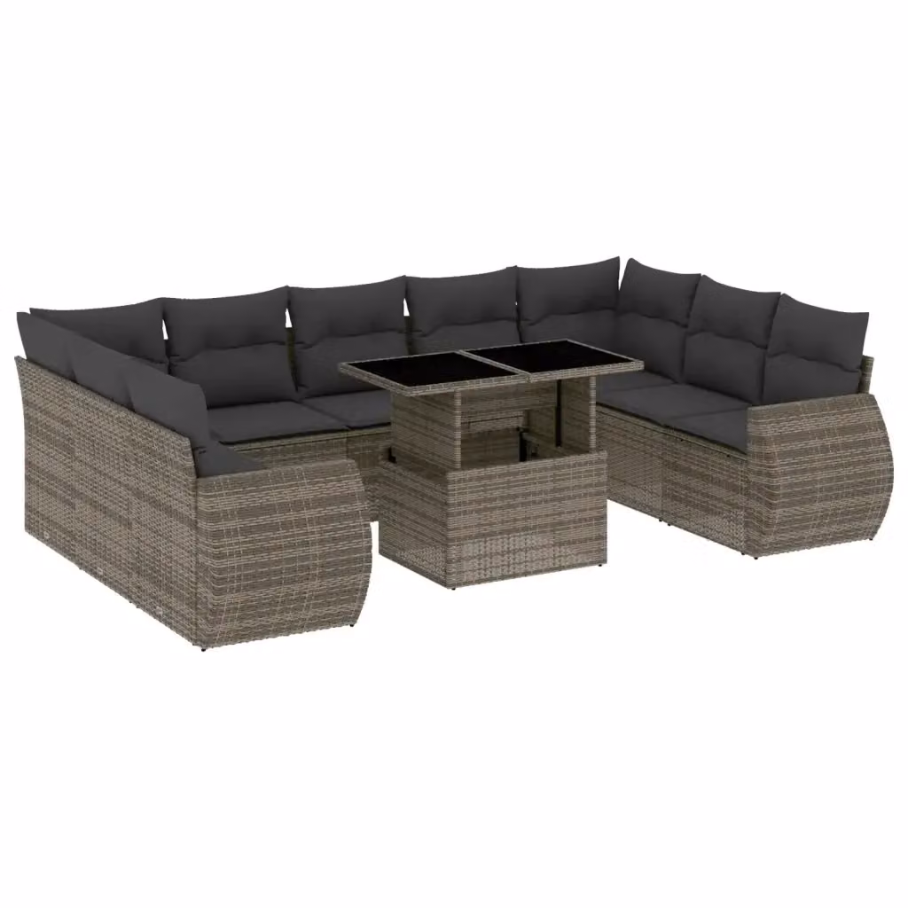 Set Divano da Giardino vidaXL 10 pz a Forma a L in Polyrattan Grigio con Cuscini e Tavolino – 2