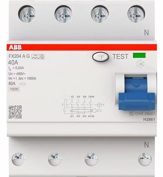 Interruttore automatico tipo A/G, 4 poli (FX204 AG-40/0.03)
