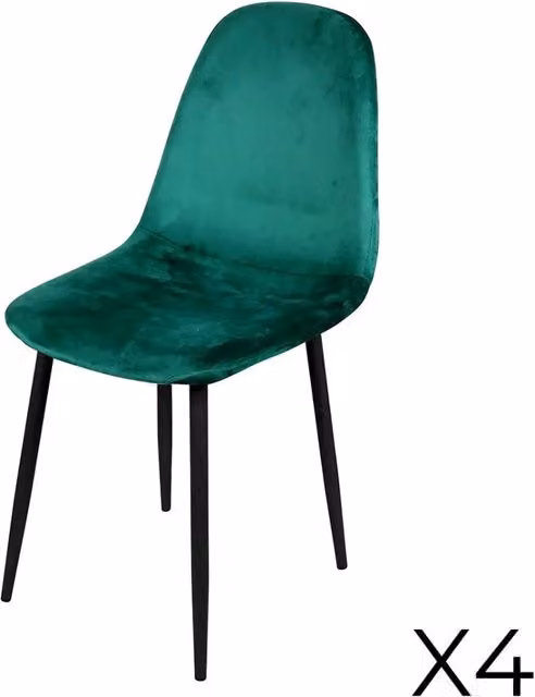 Set di 4 sedie LOLY Meublorama in velluto verde con struttura in metallo nero per sala da pranzo o ufficio in casa