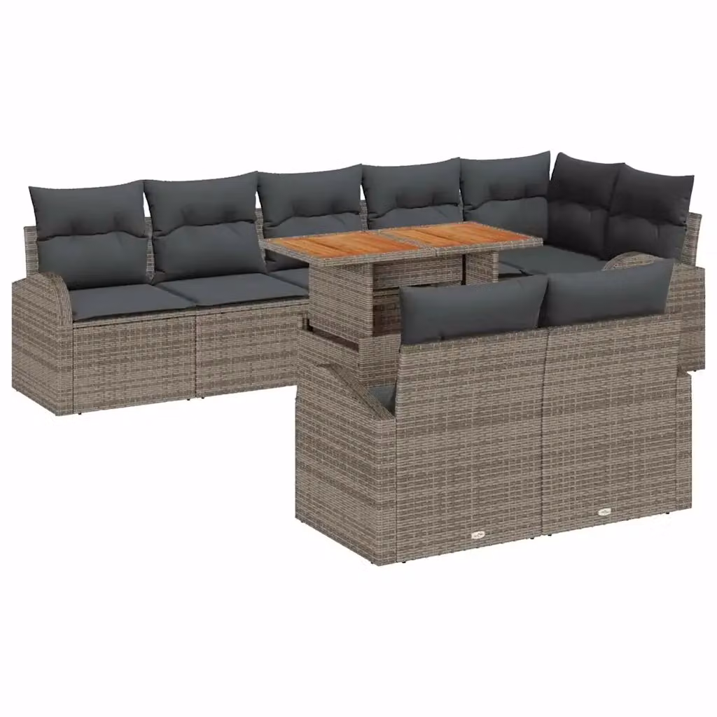 vidaXL Set Divano da Giardino 9 pz in Polyrattan Grigio con Cuscini e Tavolino – 2