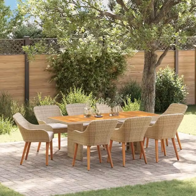 Set da pranzo per giardino e terrazzo vidaXL in polyrattan beige, 9 pezzi