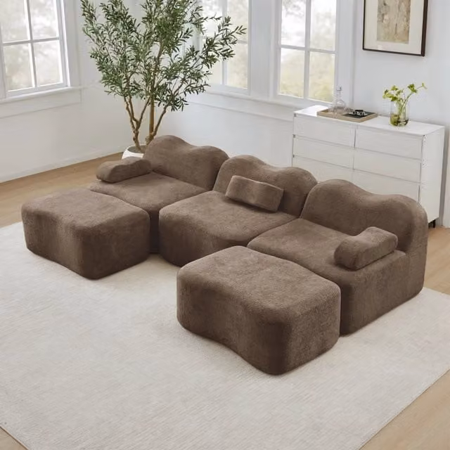 Divano modulare 288.0x167.0x70.0 cm con seduta profonda in velluto marrone
