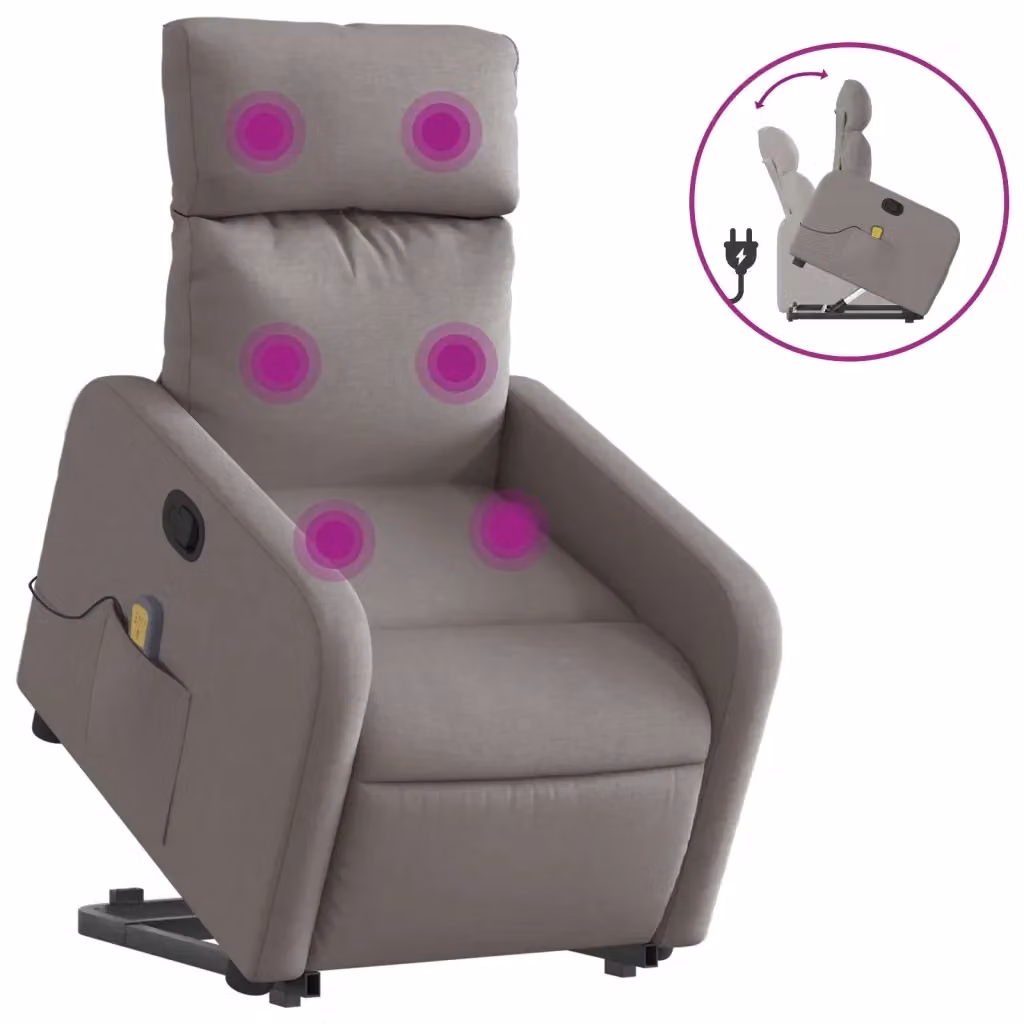 vidaXL Poltrona Alzapersona Massaggiante Reclinabile con Assistenza Elettrica in Tessuto Beige e Grigio – 2