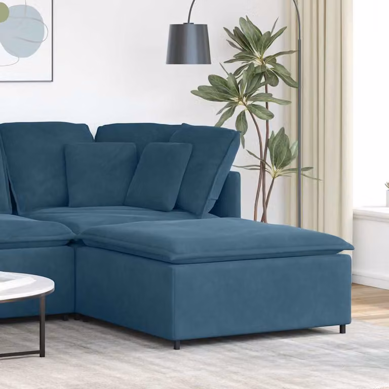 vidaXL Modulo Poggiapiedi per Divano Modulare in Velluto Blu L: 100 cm, P: 100 cm, H: 48 cm