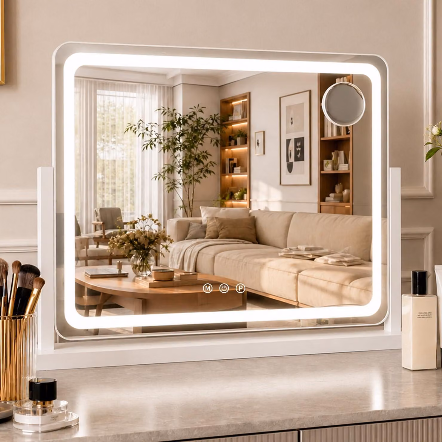Specchio da trucco in stile hollywoodiano, 48x56 cm, con illuminazione a LED, da montare a parete