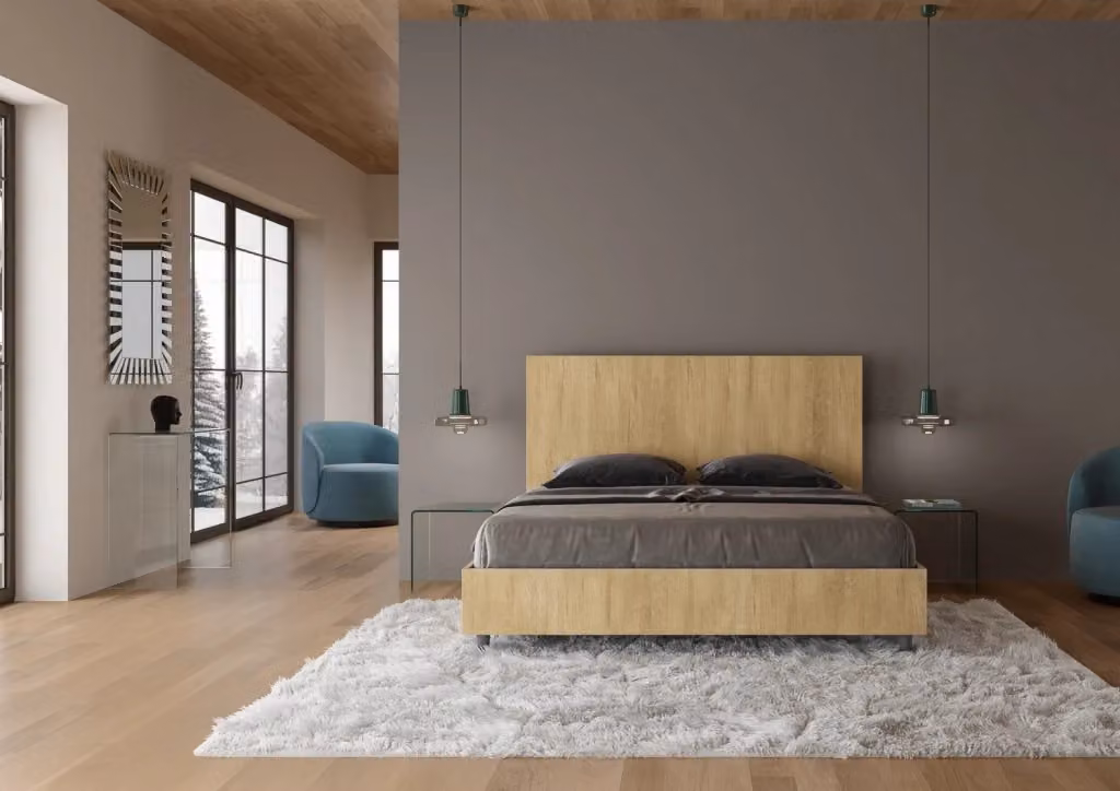 Letto Matrimoniale New Egos con Contenitore ad Alzata e Testata Dritta, Colore Quercia, L/P/H: 160 x 200 x 112 cm – 2