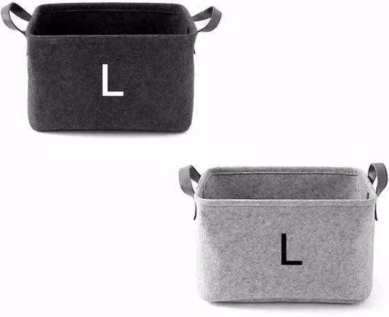 Set da 2 contenitori pieghevoli in tessuto, grandi (39x29x25 cm); contenitori in tessuto aperti con manico; contenitori pieghevoli in tessuto per la biancheria; contenitori organizzativi per vestiti, giocattoli e libri; colore: nero e grigio