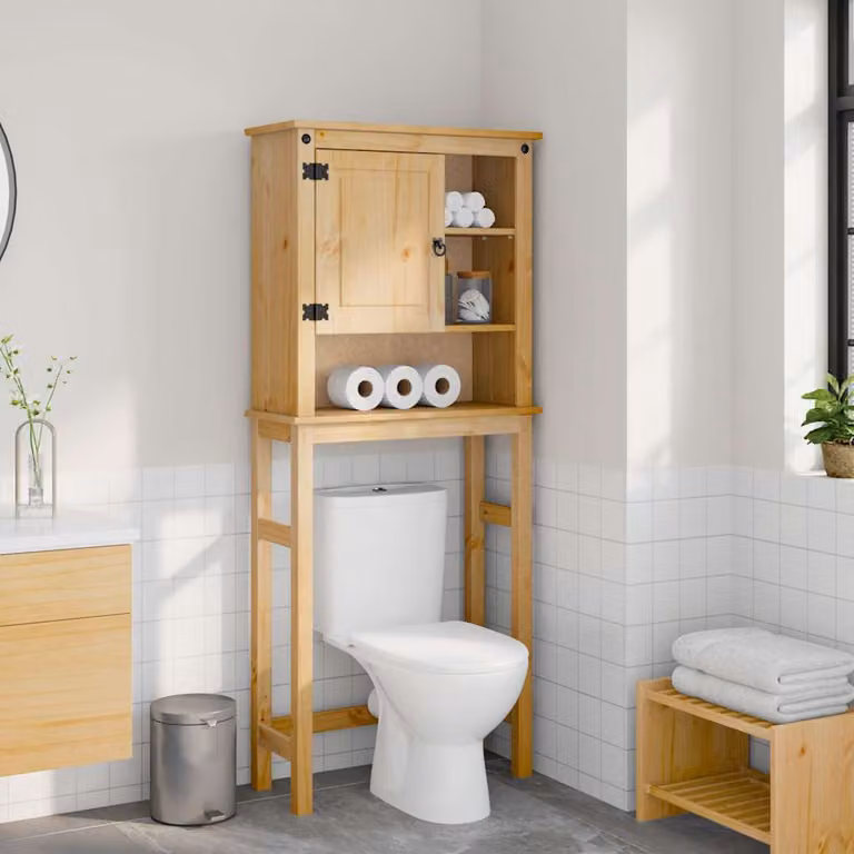 Mobile Lavatrice da Bagno Corona vidaXL in Legno di Pino Rustico Marrone con Ante a Cerniera e Ripiani Interni