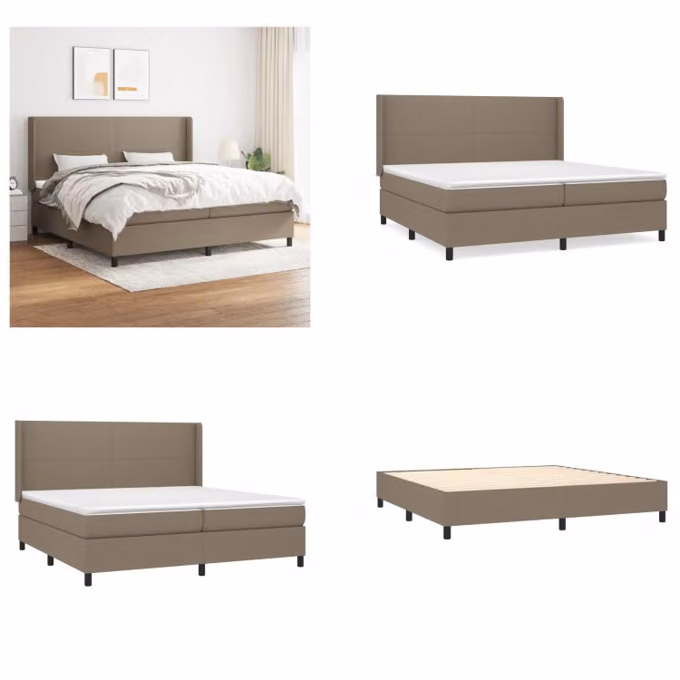 vidaXL Letto a molle con materasso Taupe 200x200 cm in tessuto