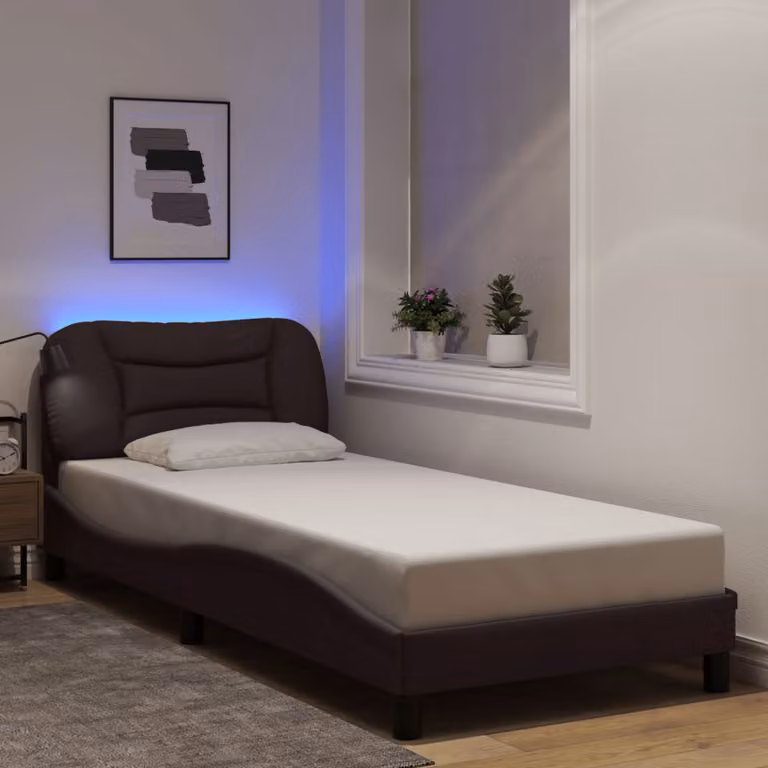 vidaXL Giroletto Hvar con LED e porte USB in tessuto marrone, L/P: 90 x 190 cm