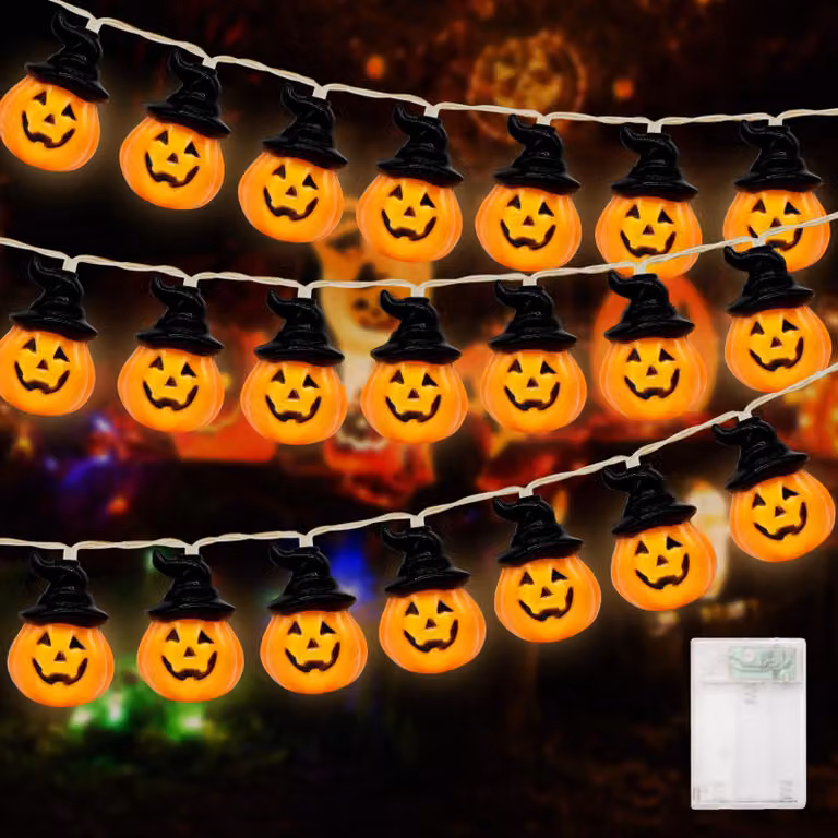 Catena luminosa a tema Halloween, 3 metri, 20 LED a forma di zucca, per interni ed esterni