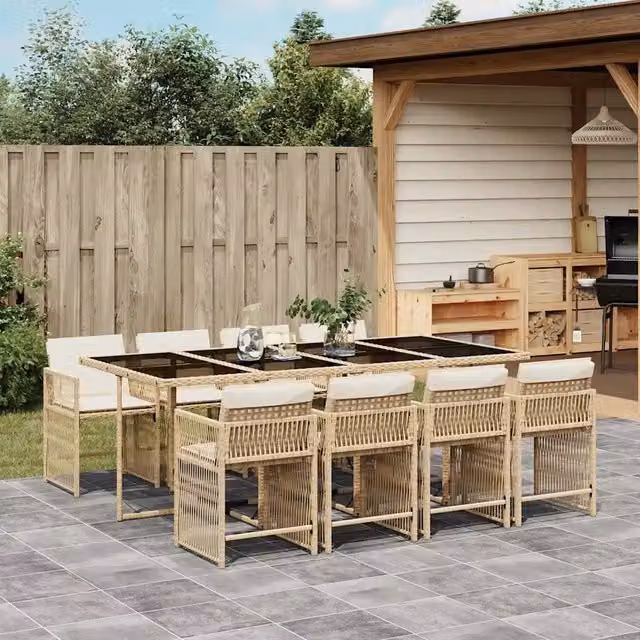 Set da Pranzo da Giardino 9 pz con Cuscini Beige in Polyrattan 3211642