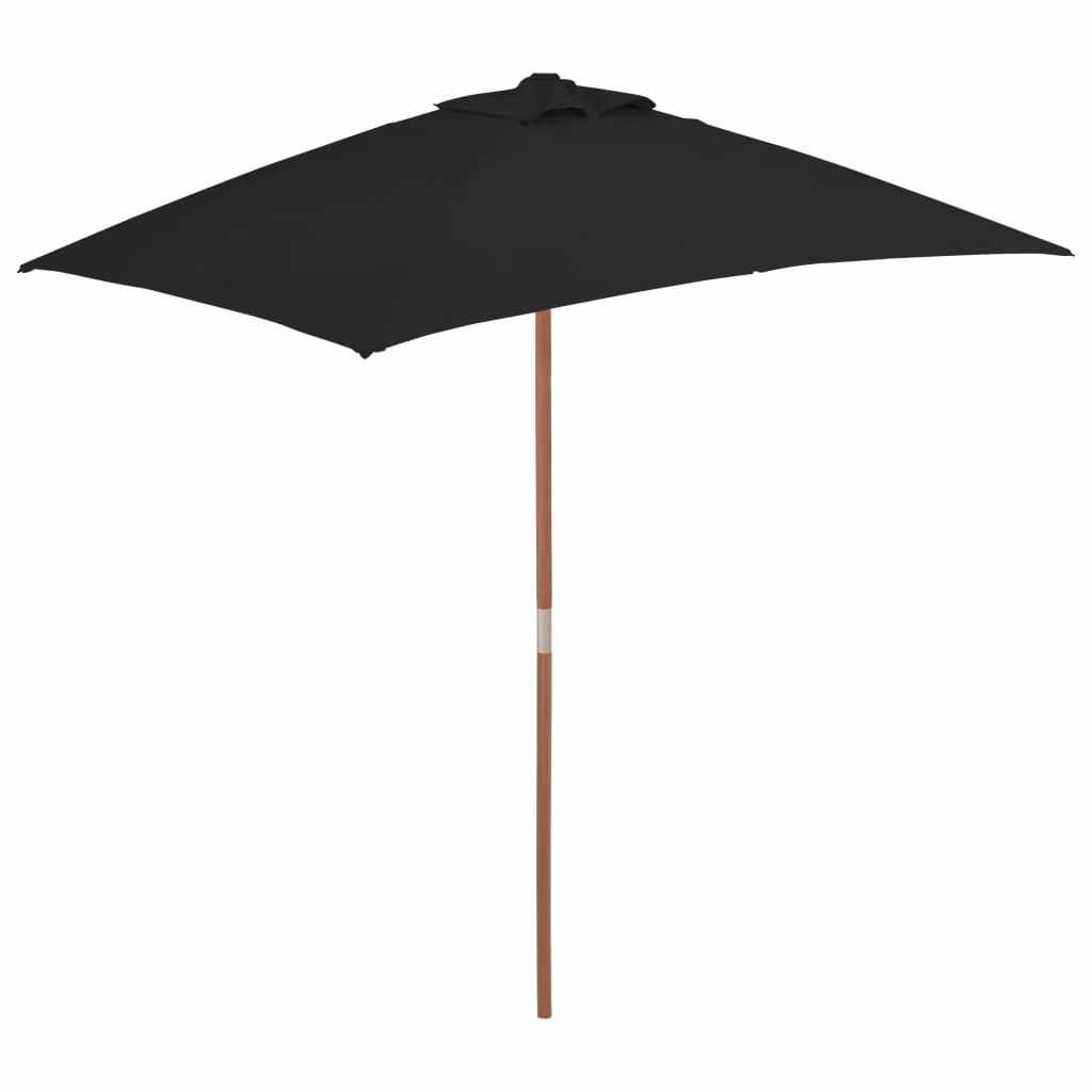 Ombrellone da Giardino con Palo in Legno 150x200 cm Nero